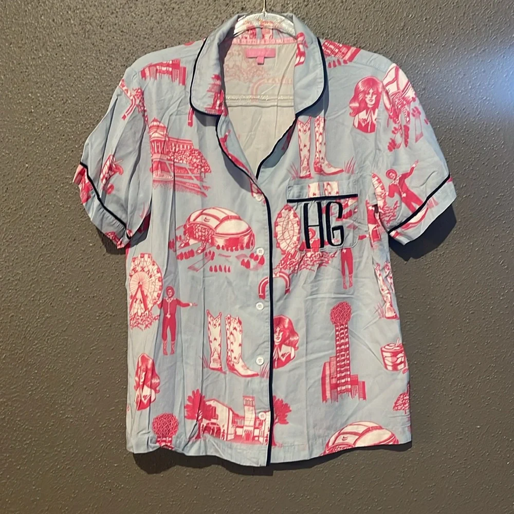 Katie Kime Dallas Toile Pajama Top - Picture 5 of 13